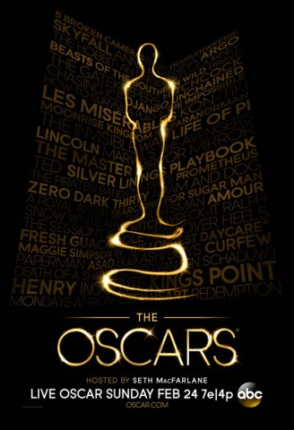 Pôster oficial do Oscar 2013 no tradicional preto e dourado (art by oscars.org)