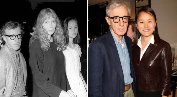 Woody Allen, Mia Farrow e Soon-Yi Previn em dois tempos (photo by http://www.sabado.pt)